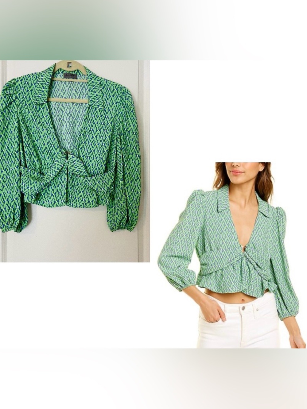 Aiden 3/4 Sleeve Ring Front Peplum Crop Blouse